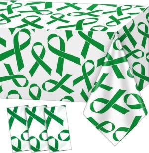 3 Pcs Mental Health Awareness Tablecloth Pancreatic Cancer Awareness Table Cover Colon Cancer Prostate Cancer Awareness Items Plastic Tablecloth for Society Events Party Supplies (Green)