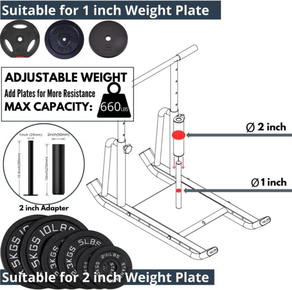 Weight Sled for Training Outdoor/Indoor, Workout Sled Push Pull Weighted Sled Football Speed Fitness Exercise Gym Equipment. Muscle Strength & Explosive Power.Adjust Height Suit for 1”&2” Weight Plate