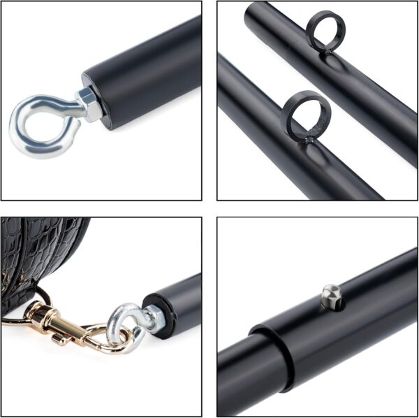 Spreader Bar Heavy Duty Stainless Steel Expandable Silver Bar Home Gym with 4pcs PU Purple Adjustable Strap,Sports Aid Training Fitness Gear Pilates Aid Kit,Yoga Set (Black+Blue PU Kit)