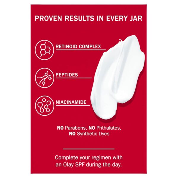 Olay Retinol Face Moisturizer, 24 MAX Anti-Aging Night Cream for Women, Fragrance-Free, Non Greasy - Anti-Wrinkle, Smooth Fine Lines, Tightening, Hydrating Skin Care - Peptides, Glycerin, 1.7 Oz