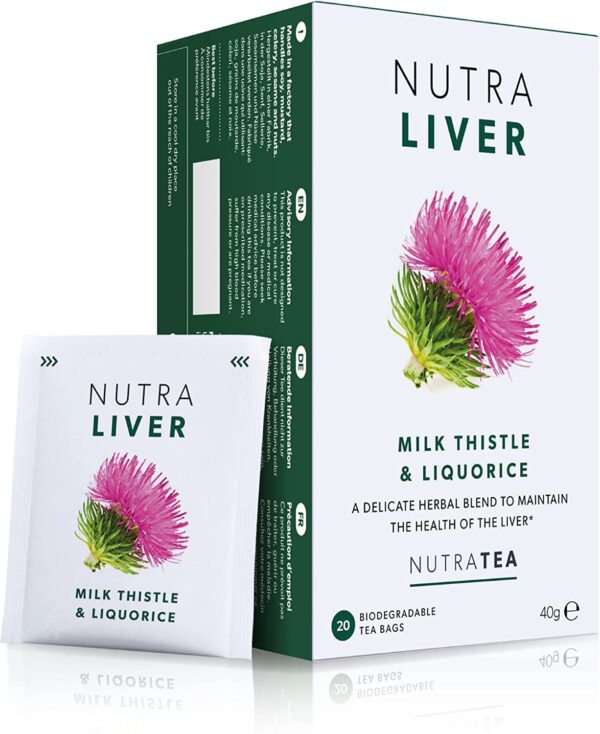 71WU1NWu-aL._SL1500_.jpg NUTRALIVER - Detox Tea for Liver Cleansing and Support - With Milk Thistle, Turmeric & Fennel - 20 Tea Bags - Herbal Tea by Nutra Tea