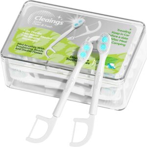Disposable Toothbrushes with Double Cleaning Beads Toothpaste and Clean Floss Picks for Work or Travel - 20 pcs-Mint Flavor（Pack of 1）