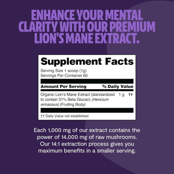 FreshCap Lions Mane Supplement Powder 14,000mg - Lions Mane Mushroom, Lions Mane Extract, Lion's Mane Mushroom, Mushroom Supplement for Focus & Memory, Organic Lions Mane Powder (60 Servings)