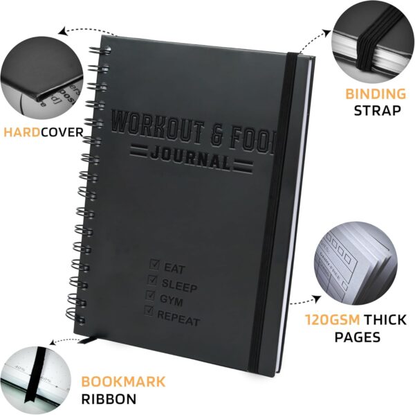 Nextnoid Hardcover Fitness & Food Journal - Nutrition & Workout Planner for Men & Women - A5(5.7" x 8.3") Sturdy Workout Log Book to Track Diet, Gym & Home Workouts