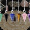 DUQGUHO 6 Pcs Crystal Pendulum Set Wiccan Accessories Divination Tools Natural Healing Crystal Quartz Colored Gemstone Pendants for Spritual Pointed Crystal Grid Reiki Meditation