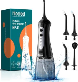 Nicefeel Water Dental Flosser Teeth Pick - Fast Charge Cordless Teeth Cleaner, 3 Modes Portable Oral Irrigator, IPX7 Waterproof Electric Water Dental Flosser for Tonsil Stone, 300ML Tank, Home Travel