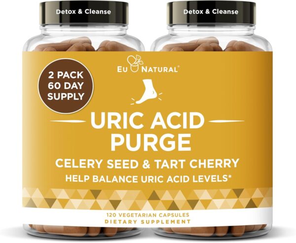 Purge! Uric Acid Flush – Eat & Drink What You Want – Detox and Cleanse with Celery Seed Extract, Tart Cherry & Chanca Piedra for Effective Joint Support & Active Mobility – 120 Soft Vegan Capsules