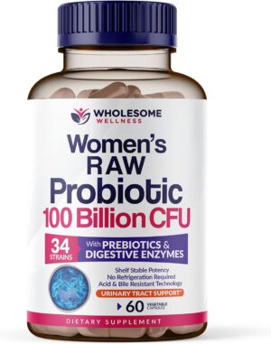 Dr. Formulated Raw Probiotics for Women 100 Billion CFUs Capsules with Prebiotics, Digestive Enzymes, Approved for Adults, Shelf Stable Supplement