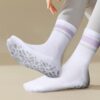 YUEDGE Yoga Pilates Socks for Women, Cushioned Grip Socks Non Slip Crew Workout Training Athletic Socks, 3 Pairs