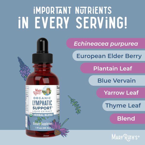 MaryRuth Organics Lymphatic Support Drops | USDA Organic Lymphatic Cleanse Immune Support Supplement| Lymphatic Support with Echinacea & Elderberry | Blue Vervain | Vegan | Non-GMO | 30 Servings |