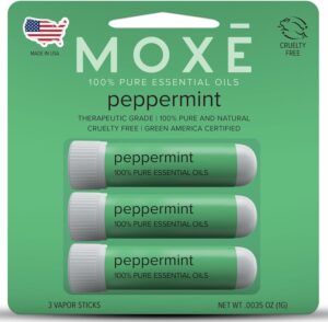 MOXĒ Peppermint Essential Oil Nasal Inhaler, Therapeutic No-Mess Aromatherapy, Cooling, Refreshing, Invigorating, Uplifts Mood and Positivity, Pure and Undiluted, Made in USA (3 Pack)`