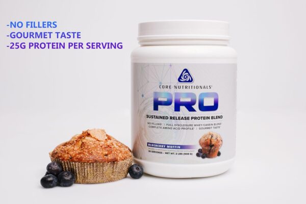 Core Nutritionals Pro Sustained Release Protein Blend, Digestive Enzyme Blend, 25G Protein, 2G Carb, 69 Servings (Blueberry Muffin)