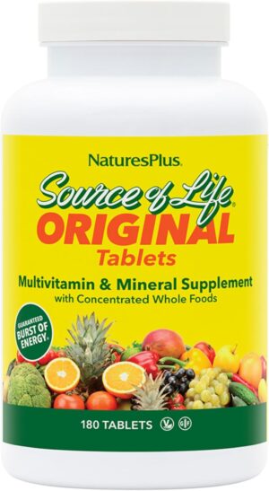 Natures Plus Source of Life - 180 Tablets, Pack of 2 - Multi-Vitamin & Mineral Supplement - Supports Natural Energy & Overall Well-Being - Gluten Free, Vegetarian - 120 Total Servings