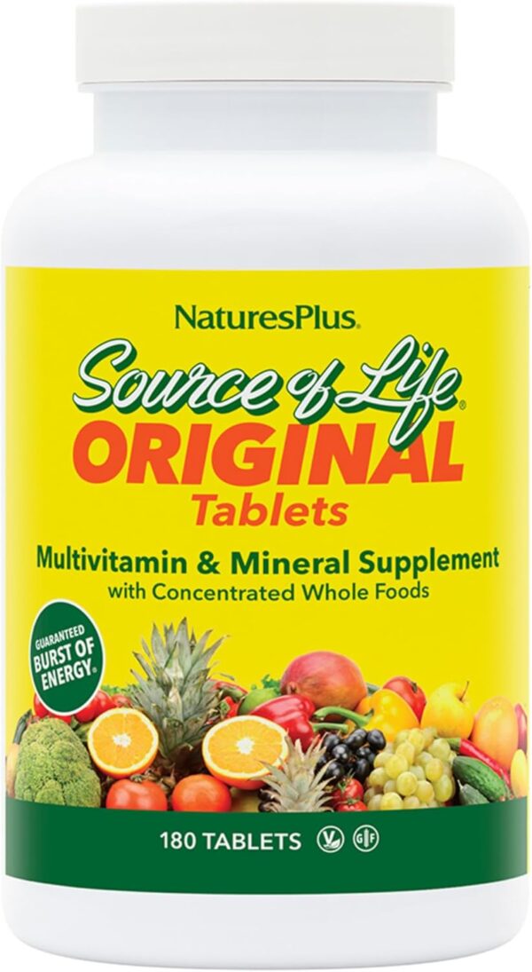 Natures Plus Source of Life - 180 Tablets, Pack of 2 - Multi-Vitamin & Mineral Supplement - Supports Natural Energy & Overall Well-Being - Gluten Free, Vegetarian - 120 Total Servings