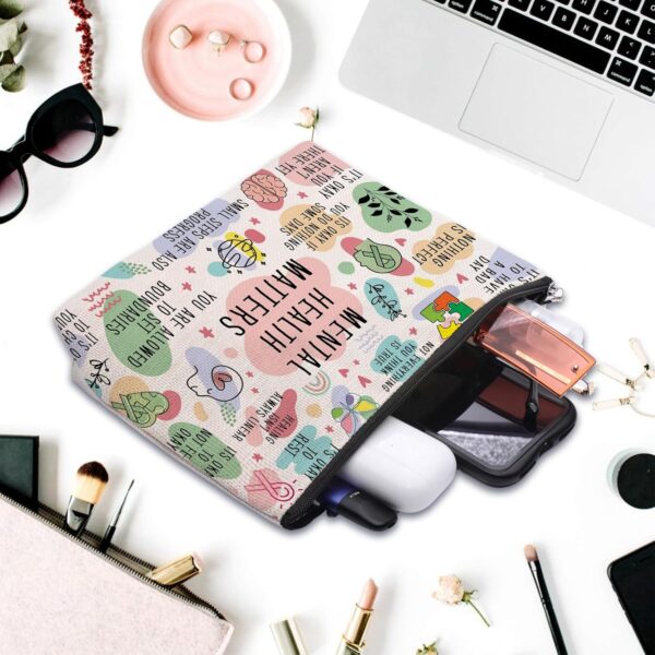 Mental Health Gifts Makeup Bag, Mental Health Awareness Gift, Positive Thinking Daily Affirmation, Positive Quotes Mental Health Matters Cosmetic Bag for Women