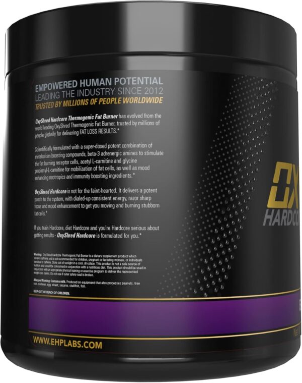EHP Labs OxyShred Hardcore Super Dosed Pre Workout Powder - Preworkout Powder with L Glutamine & Acetyl L Carnitine, Energy Boost Drink - 275mg of Caffeine - Grape Bubblegum, 40 Servings