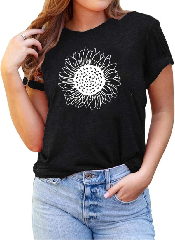 MaQiYa Womens Cute Sunflower Graphic Printed Tee Shirts Vintage Short Sleeve Cotton Shirts Tops