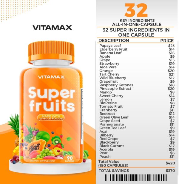 Super Fruit and Vegetable Supplements – Organic Whole Superfood Vitamins & Minerals – 90 Veggie and 90 Fruit Capsules for Women, Men, and Kids - Soy Free – Made in The USA