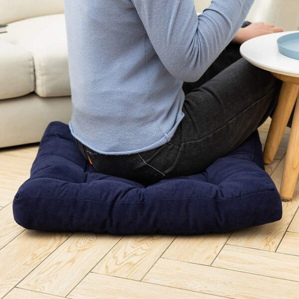 HIGOGOGO Square Meditation Pillow, Large Floor Pillow Solid Thick Tufted Seat Cushion for Balcony Bedroom Tatami Living Room, Navy, 22x22 Inch