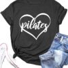 PECHAR Pilates Shirts for Women - Yoga Workout Graphic Heart Tees Sports Lover Tops Pilates Teacher Gifts Blouse T-Shirts
