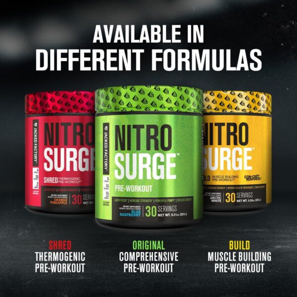 Jacked Factory NITROSURGE Pre Workout Supplement - Endless Energy, Instant Strength Gains, Clear Focus, Intense Pumps - NO Booster & Preworkout Powder with Beta Alanine - 30 Servings, Cherry Limeade