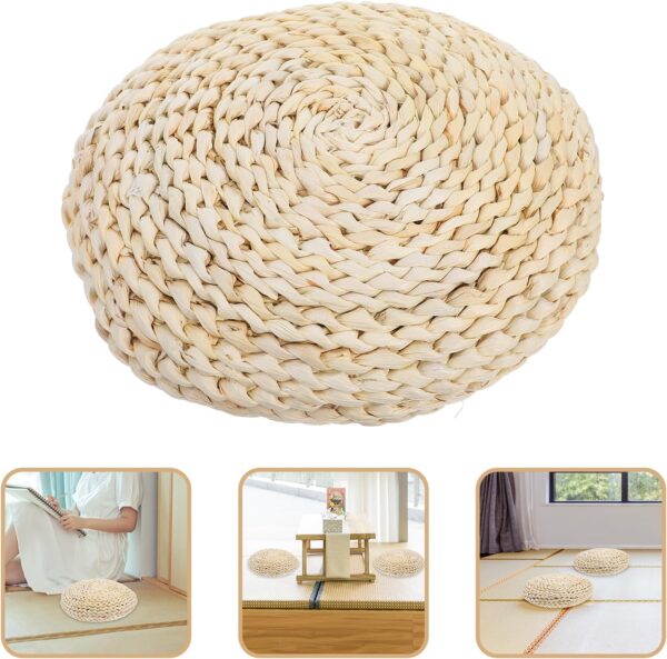 1Pc Round Handmade Straw Weaving Cushion Tatami Floor Pillow for Yoga Meditation and Worship Soft Hand-Woven Seat Mat for Home Decor