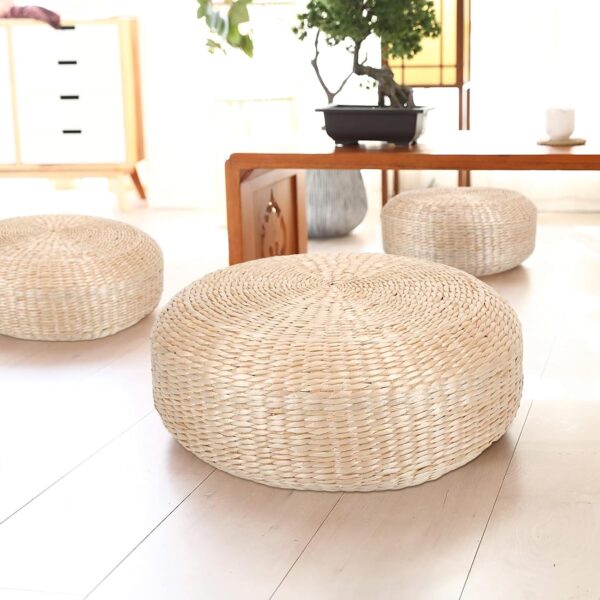 2 Pcs Round Floor Cushion Sitting for Adults, Tatami Floor Pillow for Living Room, Hand Woven Straw Seat(16.8 Diameter x 8 Height)