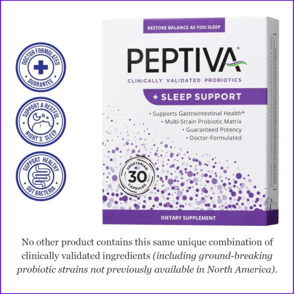 Peptiva 26 Billion CFU Probiotic and Sleep Support - Clinically Validated Multi-Strain Probiotic - Lactobacillus and Bifidobacterium, Melatonin - 30 Count