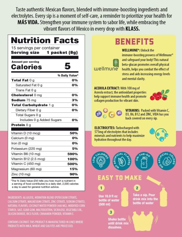 Hydration + Immunity Sugar-Free Powder Packets Horchata StrawberryElectrolyte Agua Fresca Drink Mix Wellmune & Acerola Extract 15 Single Serve Sticks Low Calorie