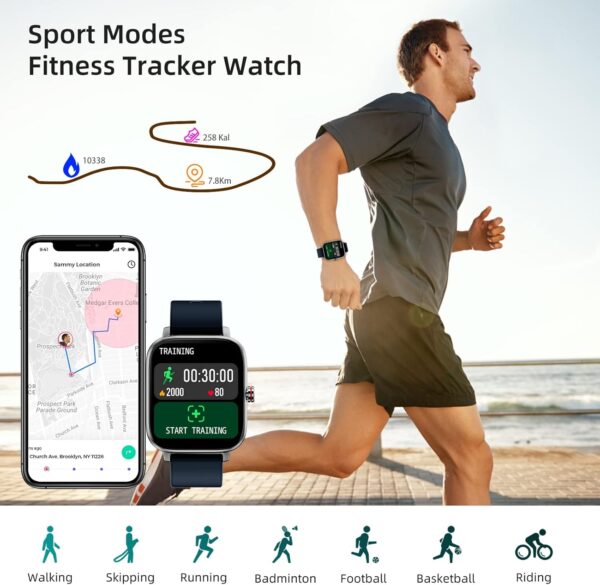 Luoba Smart Watches for Men, 1.69'' Answer/Make Call Android Smartwatch Activity Fitness Tracker with Heart Rate Sleep Monitor Calorie Step Counter Digital Fitness Watch Compatible Android iOS, Blue