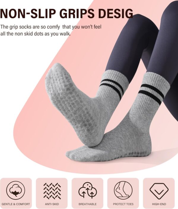 DIBAOLONG Pilates Socks with Grips for Women Yoga Socks Non Slip Barre Hospital Socks 6-Pairs Grippy Ankle Socks