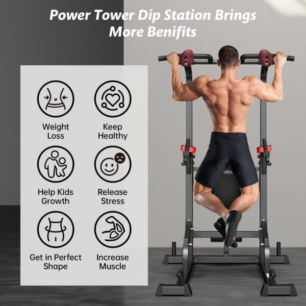 Pooboo Power Tower Dip Station, Pull Up Bar Stand for Fitness Home Gym Workout, Pull Up Dip Station, Multi-Function Power Tower Pull Up Bar,Adjustable Strength Training Fitness Equipment