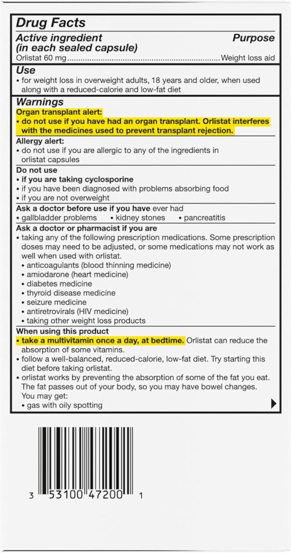 alli Diet Weight Loss Supplement Pills, Orlistat 60Mg Capsules, 170 Count