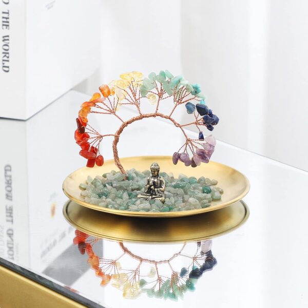 7 Chakra Crystal Tree - Buddha Statue Money for Wealth and Luck Yoga Meditation Home Decor Shelf Accents, Living Room Bedroom Office Decoration, Bookshelf Decor, TV Stand