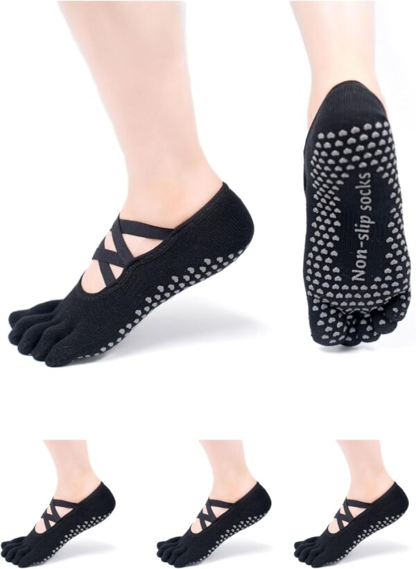 Women Non-Slip Full Toe Grip Socks With Straps, Designed For Yoga, Pilate, Dance, Ballet, Barre Or Gym Workout