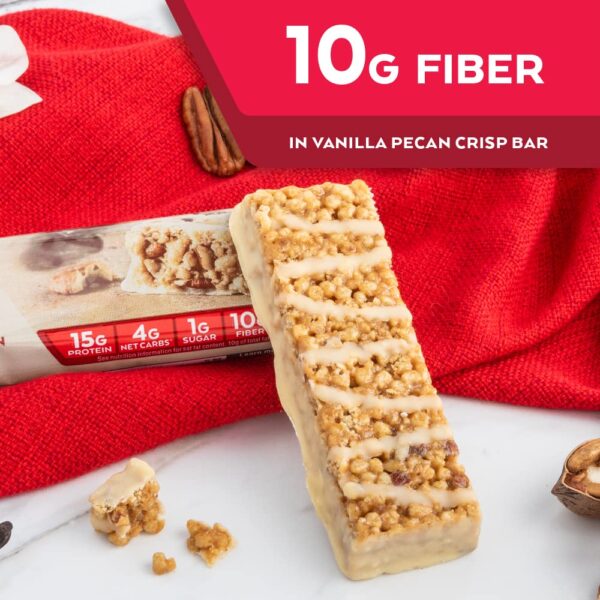 Atkins Vanilla Pecan Crisp Protein Meal Bar, High Fiber, 1g Sugar, 4g Net Carb Meal Replacement, Keto Friendly, 5 Count