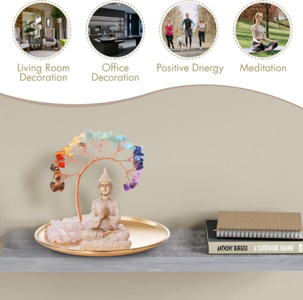 INNOLITES 7 Chakra Crystal Tree and Buddha Statue Set, Yoga Meditation Decor, Money Tree and Buda Statue for Home Living Room Office Shelf Decor Wealth and Luck