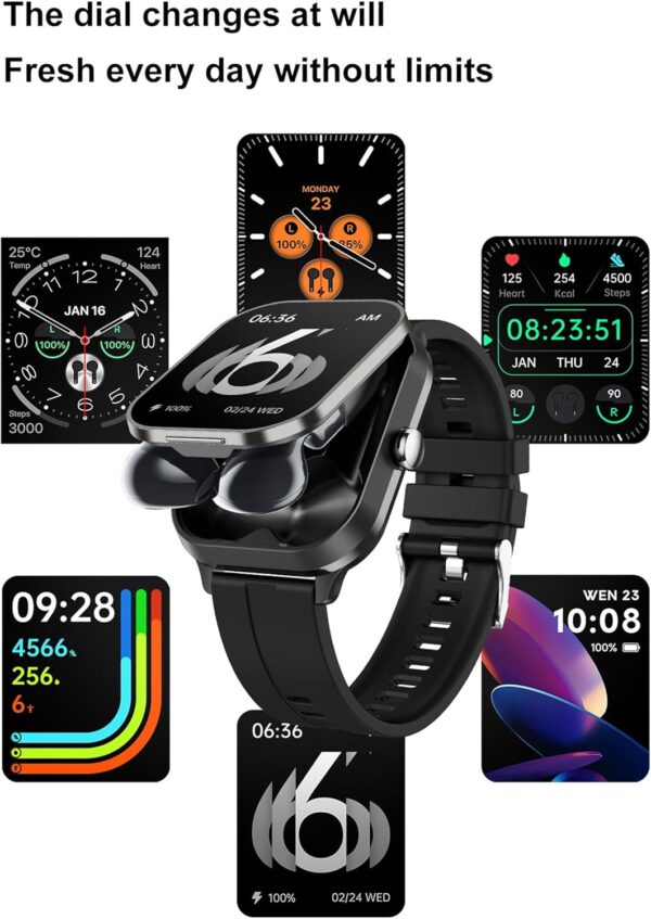 Smart Watch for Men with Earbuds Men Watches Blood Pressure Monitor Heart Rate Monitor Make/Answer Call Bluetooth Earphones Fitness Tracker Outdoor Sports Pedometer Calories Step Counter Waterproof