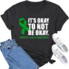 MAIHUN Womens Green Ribbon Awareness Shirts Mental Health Matters Tshirt Inspirational Tee Top