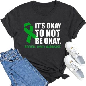 MAIHUN Womens Green Ribbon Awareness Shirts Mental Health Matters Tshirt Inspirational Tee Top
