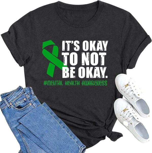 MAIHUN Womens Green Ribbon Awareness Shirts Mental Health Matters Tshirt Inspirational Tee Top