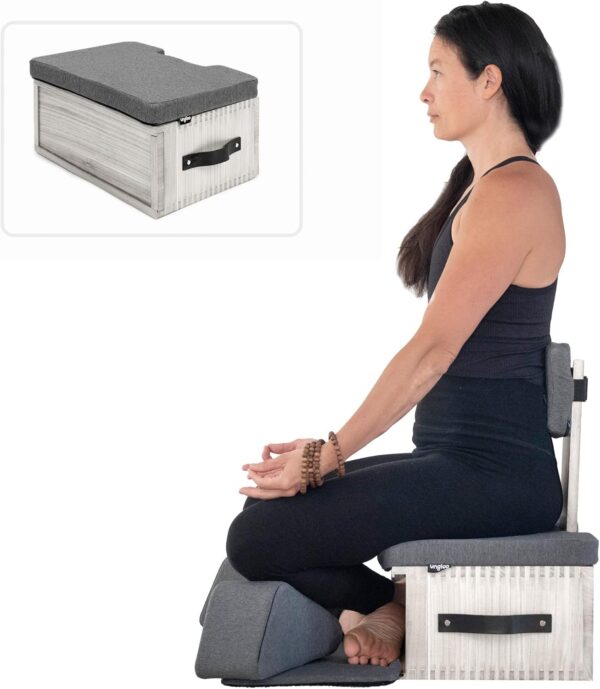 Box Meditation Floor Chair, Back Support, Knee and Hip Support, Knees, Portable and Lightweight (Gray)