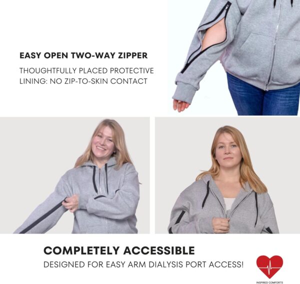71Y0OHtRkWL._AC_SL1500_.jpg Inspired Comforts Dialysis Port Access Unisex Hoodie with Two Way Arm Access Zip
