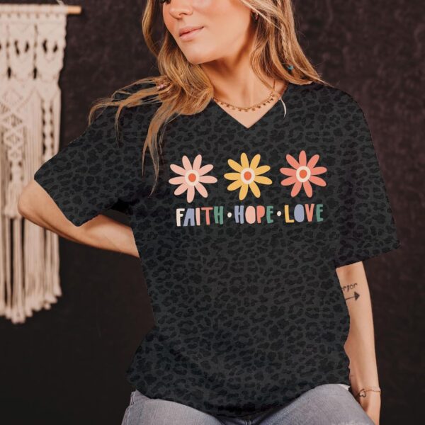 Love in Faith | Faith Hope Love Flowers | Christian T-Shirts for Women | Faith-Based Apparel | Christian Gifts
