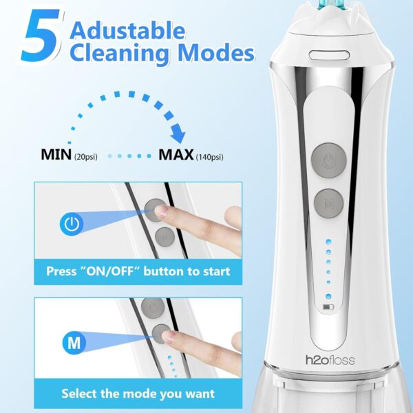 H2ofloss Water Dental Flosser Cordless, 300ML Rechargeable Oral Irrigator for Teeth Cleaning, Portable & IPX7 Waterproof Teeth Cleaner Pick for Braces Home Travel