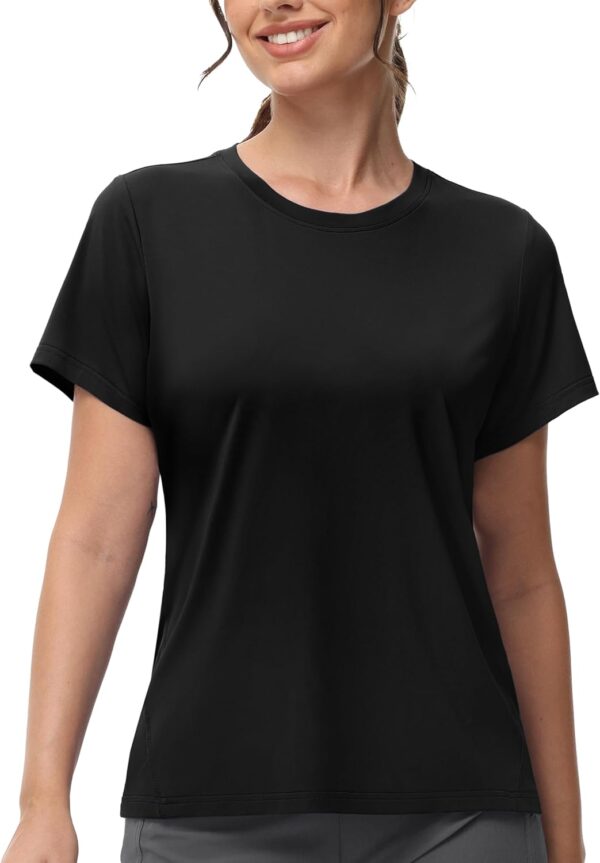 MIER Women's Running Athletic Shirts Dry Fit Active T-Shirt Tops Short Sleeve Soft Crew Neck Gym Workout Exercise Tees