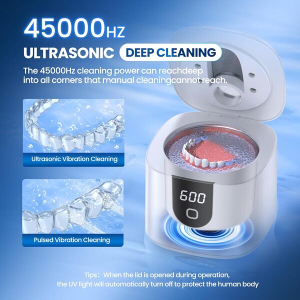 Ultrasonic Retainer Cleaner, 45kHz Retainer Cleaner Machine with 4 Modes Digital Timer, 200ML Denture Cleaner with Mouth Guards, Braces, Toothbrush Heads, Jewelry