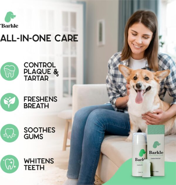 Barkle Dog Teeth Cleaning Gel | Best Dog Tooth Brushing Kit | Vet Reviewed to Eliminate Plaque, Tartar & Bad Breath | Toothpaste Replacement | Dog Breath Freshener | Free Finger Brush (Mint - 60 Days)