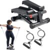 Sunny Health & Fitness Mini Steppers for Exercise at Home, Stair Step Workout Machine with Optional Resistance Bands, Full Body Cardio Equipment, Optional Free SunnyFit App Connection Smart Stepper