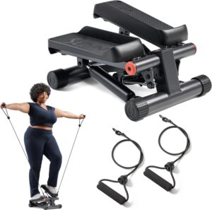 Sunny Health & Fitness Mini Steppers for Exercise at Home, Stair Step Workout Machine with Optional Resistance Bands, Full Body Cardio Equipment, Optional Free SunnyFit App Connection Smart Stepper